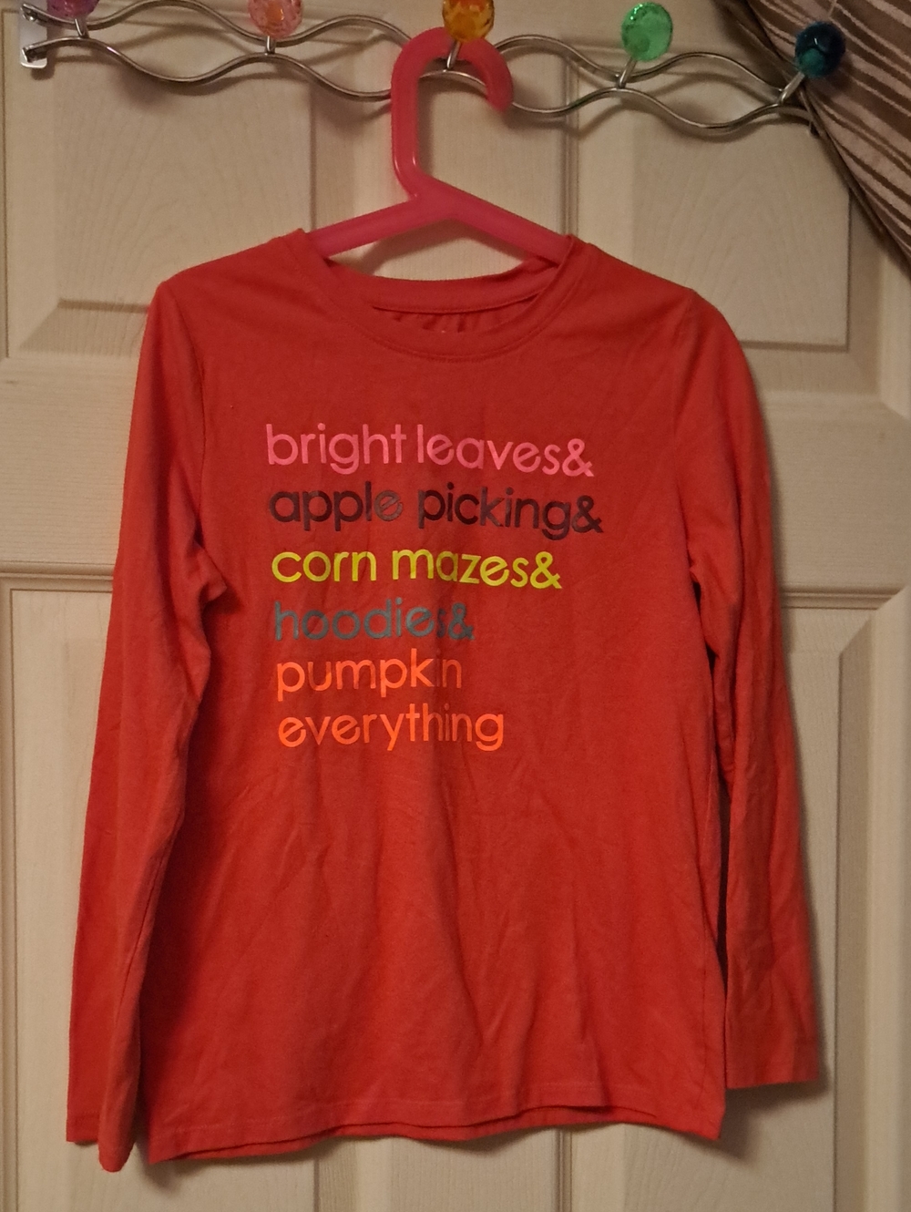 Cat & Jack Orange Long-Sleeve Graphic Tee with Colorful Fall Text